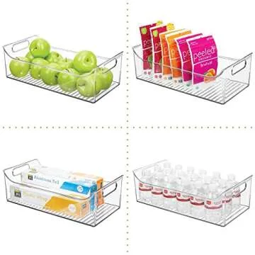 mDesign Slim Plastic Kitchen Pantry Cabinet, Fridge or Freezer Storage Bin with Handles - Organizer Containers for Fruit, Yogurt, Snacks, Pasta - 16" Long - Ligne Collection - 2 Pack - Clear