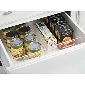 mDesign Slim Plastic Kitchen Pantry Cabinet, Fridge or Freezer Storage Bin with Handles - Organizer Containers for Fruit, Yogurt, Snacks, Pasta - 16" Long - Ligne Collection - 2 Pack - Clear