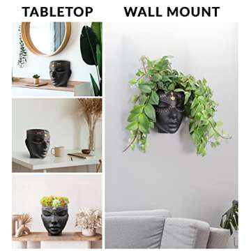 Bossa Linda Head Planter - Indoor & Outdoor Home Decor Gifts for Plant Lovers - for Flat Surface or ...