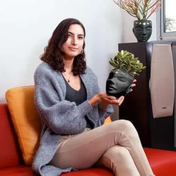Bossa Linda Head Planter - Indoor & Outdoor Home Decor Gifts for Plant Lovers - for Flat Surface or Wall Mount - Unique Face Planter for Flowers, Succulents, & More (7 inch, Serena Design, Black)