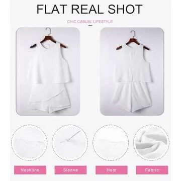 Dokotoo Womens Ladies Fashion 2024 Elegant Summer Casual Sexy Off Shoulder Halter Neck Ruffle Chiffon Sleeveless One Piece Short Rompers Jumpsuits for Women Short White M