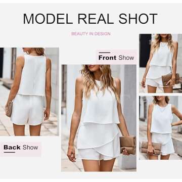 Dokotoo Womens Ladies Fashion 2024 Elegant Summer Casual Sexy Off Shoulder Halter Neck Ruffle Chiffon Sleeveless One Piece Short Rompers Jumpsuits for Women Short White M