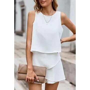 Dokotoo Womens Ladies Fashion 2024 Elegant Summer Casual Sexy Off Shoulder Halter Neck Ruffle Chiffon Sleeveless One Piece Short Rompers Jumpsuits for Women Short White M