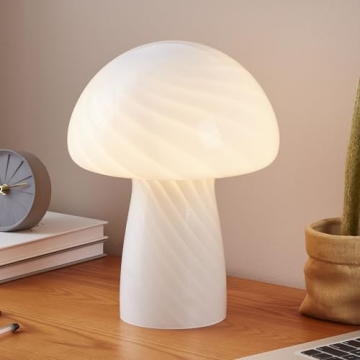 Brightech Mushroom Table Lamp 12.75" - Elegant Modern Glass Lamp for Bedside Tables, Nightstands, De...