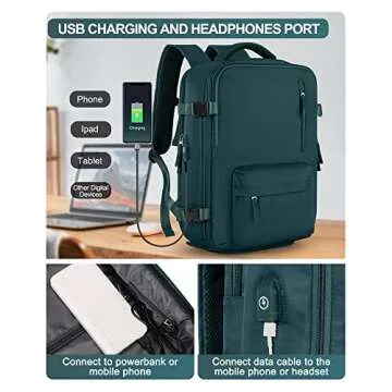 VGCUB Large Travel Backpack Bag for Women Men,Carry on Backpack,17 Inch Laptop Business Work Waterproof Backpack with Laptop Compartment,Person Item Flight Approved,Mochila de Viaje,Peacock Blue