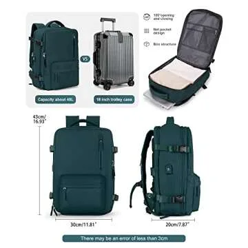 VGCUB Large Travel Backpack Bag for Women Men,Carry on Backpack,17 Inch Laptop Business Work Waterproof Backpack with Laptop Compartment,Person Item Flight Approved,Mochila de Viaje,Peacock Blue