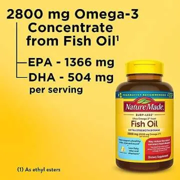 Nature Made Extra Strength Omega 3 Fish Oil 2800 mg per serving, Fish Oil Supplements as Ethyl Esters, Omega 3 Supplement for Healthy Heart, Brain, Eyes, and Mood Support, 60 Softgels, 30 Day Supply