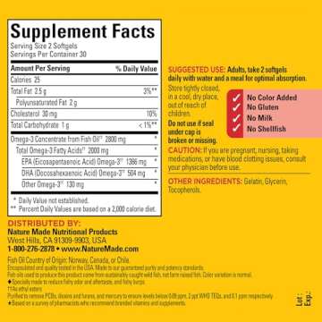 Nature Made Extra Strength Omega 3 Fish Oil 2800 mg per serving, Fish Oil Supplements as Ethyl Esters, Omega 3 Supplement for Healthy Heart, Brain, Eyes, and Mood Support, 60 Softgels, 30 Day Supply