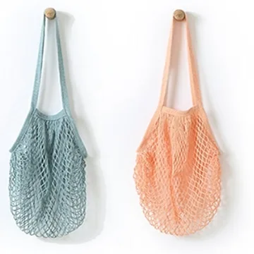 Flyou 2Pcs Portable Reusable Mesh Cotton Net String Bag Organizer Shopping Tote Handbag Fruit Storag...