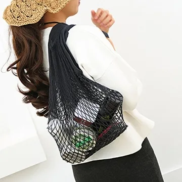 Flyou 2Pcs Portable Reusable Mesh Cotton Net String Bag Organizer Shopping Tote Handbag Fruit Storage Shopper NEW (green,pingk)