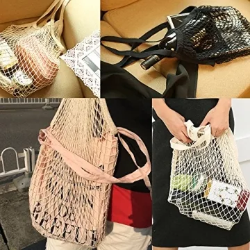 Flyou 2Pcs Portable Reusable Mesh Cotton Net String Bag Organizer Shopping Tote Handbag Fruit Storage Shopper NEW (green,pingk)
