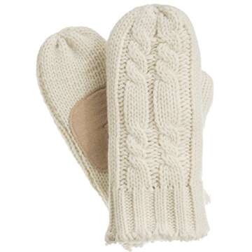 isotoner womens Chunky Cable Knit Sherpasoft cold weather mittens, Ivory, One Size US