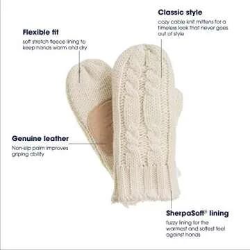 Isotoner Chunky Cable Knit Mittens for Women - Cozy Ivory