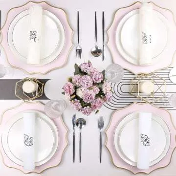 Omuriko Pink Chargers for Dinner Plates, 13 Inch Scalloped Plastic Decorative Table Charge Service Plates Set of 6 for Wedding, Holiday, Thanksgivng, Christmas