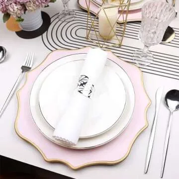 Omuriko Pink Chargers for Dinner Plates, 13 Inch Scalloped Plastic Decorative Table Charge Service Plates Set of 6 for Wedding, Holiday, Thanksgivng, Christmas