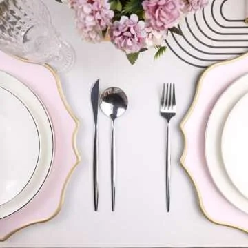 Omuriko Pink Chargers for Dinner Plates, 13 Inch Scalloped Plastic Decorative Table Charge Service Plates Set of 6 for Wedding, Holiday, Thanksgivng, Christmas