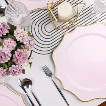 Omuriko Pink Chargers for Dinner Plates, 13 Inch Scalloped Plastic Decorative Table Charge Service Plates Set of 6 for Wedding, Holiday, Thanksgivng, Christmas