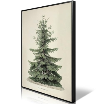 Huabsad Vintage Christmas Tree Wall Art Retro Winter Pine Botanical Aesthetic Pictures Prints Neutra...