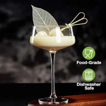 Hlukana Hand Blown Martini Glasses Set of 4, 8 oz Coupe Glass, Premium Crystal Cocktail Glassess, Ch...
