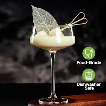 Hlukana Hand Blown Martini Glasses Set of 4, 8 oz Coupe Glass, Premium Crystal Cocktail Glassess, Ch...