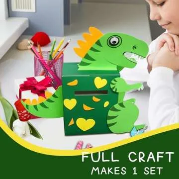 4E's Novelty DIY Dinosaur Valentines Card Box Craft Kit - Makes 1 Valentines Day Crafts for Kids, Valentine Mailbox for Classroom Exchange Party Activity Mail Box Crafts for Kids Girls Boys