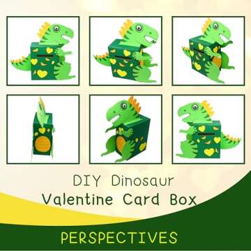 4E's Novelty DIY Dinosaur Valentines Card Box Craft Kit - Makes 1 Valentines Day Crafts for Kids, Valentine Mailbox for Classroom Exchange Party Activity Mail Box Crafts for Kids Girls Boys