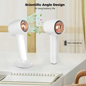 Elingmor Handheld Fan with Aromatherapy,Small Cooling USB Rechargeable Personal Turbo Fan,Quiet Mini Portable Hand Fan,3 Speeds Battery Operated Fan&Desk Base for Travel,Outdoors,Home,Office（White）