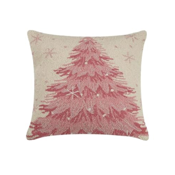 Peking Handicraft Pink Christmas Tree Hook Pillow - 18" Square, Festive Design for Holiday Decoratio...
