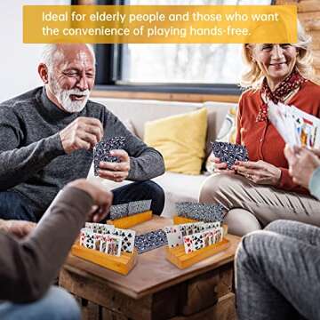 Iswabard Card Deck Stand Set of 2 Playing Cards Holder for Kids Elder Wood Racks Tray for Organizing on Game Bridge Adults Canasta Uno Skipbo 5 Crowns(orange)