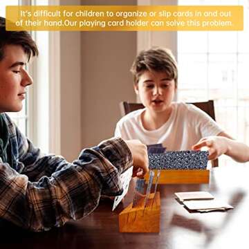 Iswabard Card Deck Stand Set of 2 Playing Cards Holder for Kids Elder Wood Racks Tray for Organizing on Game Bridge Adults Canasta Uno Skipbo 5 Crowns(orange)