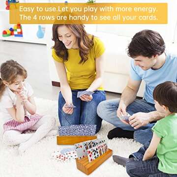 Iswabard Card Deck Stand Set of 2 Playing Cards Holder for Kids Elder Wood Racks Tray for Organizing on Game Bridge Adults Canasta Uno Skipbo 5 Crowns(orange)