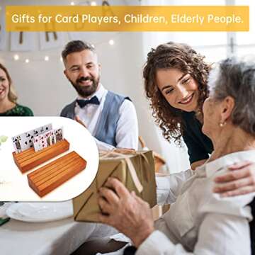 Iswabard Card Deck Stand Set of 2 Playing Cards Holder for Kids Elder Wood Racks Tray for Organizing on Game Bridge Adults Canasta Uno Skipbo 5 Crowns(orange)