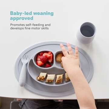 ezpz Mini Mat for 12 Months+ (Sage) - 100% Silicone Placemat + Plate with Suction for Infants + Toddlers - Supports Baby-Led Weaning - for Highchair, Dining Table and Travel