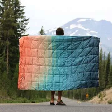 Rumpl The NanoLoft Puffy Blanket | Indoor Outdoor Camping Blanket for Traveling, Picnics, Beach Trips, Concerts | 52" x 75" | Patina Pixel Fade, 1-Person