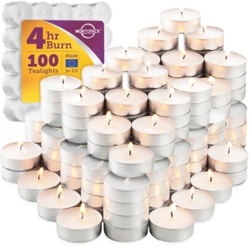 MontoPack Unscented Tea Light Candles 100 Pack - Smokeless & Long-Lasting