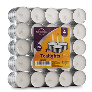 MontoPack Unscented Tea Light Candles 100 Pack - Smokeless & Long-Lasting