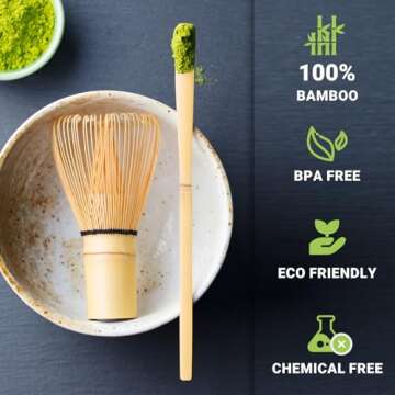 SHONMISEN Bamboo Matcha Whisk Set -Matcha Whisk (Chasen),Whisk Holder(White),Sifter,Tea Scoop and Tea Spoon