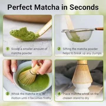 SHONMISEN Bamboo Matcha Whisk Set -Matcha Whisk (Chasen),Whisk Holder(White),Sifter,Tea Scoop and Tea Spoon