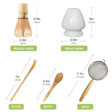 SHONMISEN Bamboo Matcha Whisk Set -Matcha Whisk (Chasen),Whisk Holder(White),Sifter,Tea Scoop and Tea Spoon