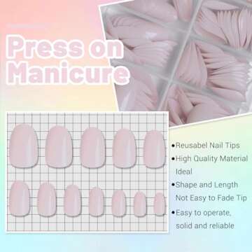 LoveOurHome 240pc Short Oval Press on Nails Ivory Fake Nails, XS Oval Press on Nails Short Glue on N...