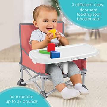 Summer by Bright Starts Pop 'N Sit Portable Booster Chair, Floor Seat, Indoor/Outdoor Use, Compact F...