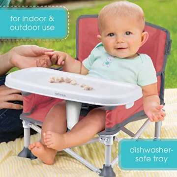Summer by Bright Starts Pop 'N Sit Portable Booster Chair, Floor Seat, Indoor/Outdoor Use, Compact Fold, Coral, 6 Mos - 3 Yrs
