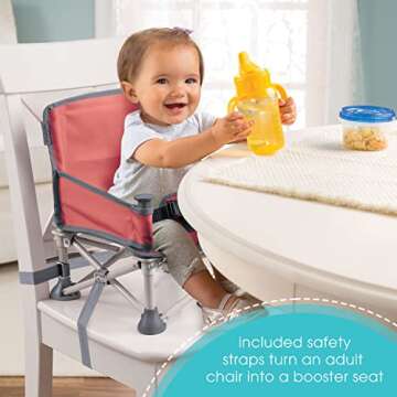 Summer by Bright Starts Pop 'N Sit Portable Booster Chair, Floor Seat, Indoor/Outdoor Use, Compact Fold, Coral, 6 Mos - 3 Yrs