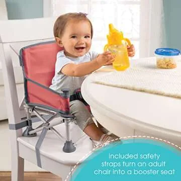 Summer by Bright Starts Pop 'N Sit Portable Booster Chair, Floor Seat, Indoor/Outdoor Use, Compact Fold, Coral, 6 Mos - 3 Yrs