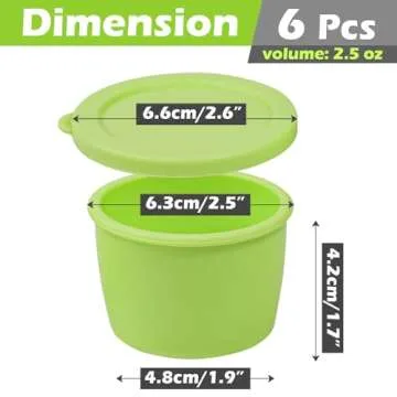 Webake 2.5 oz Salad Dressing Container to Go, 6 Pack Silicone Sauce Container with Lids, Leakproof Condiment Container Fits in Bento Box for Lunch, Reusable Sauce Cups for Office, Travel, Picnic