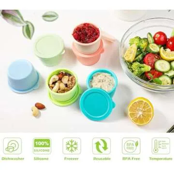 Webake 2.5 oz Salad Dressing Container to Go, 6 Pack Silicone Sauce Container with Lids, Leakproof Condiment Container Fits in Bento Box for Lunch, Reusable Sauce Cups for Office, Travel, Picnic