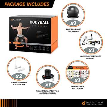 Exercise Ball Chair, Yoga Ball Chair With Resistance Bands, Pregnancy Ball with Stability Base & Poster. Balance Ball Chair Pilates Ball for Fitness, Home Gym, Physio, Birthing, Office & Working Out