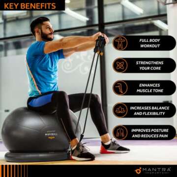 Exercise Ball Chair, Yoga Ball Chair With Resistance Bands, Pregnancy Ball with Stability Base & Poster. Balance Ball Chair Pilates Ball for Fitness, Home Gym, Physio, Birthing, Office & Working Out