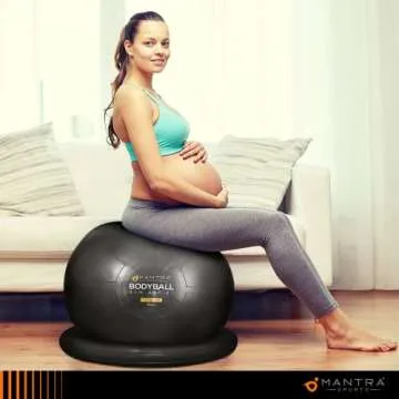 Exercise Ball Chair, Yoga Ball Chair With Resistance Bands, Pregnancy Ball with Stability Base & Poster. Balance Ball Chair Pilates Ball for Fitness, Home Gym, Physio, Birthing, Office & Working Out