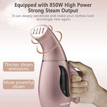 Kimryde Portable Steamer for Clothes, Powerful Handheld Garment/Fabric Steamer, Steam Iron for Home/Travel, Wrinkle Remover-Clean-Sterilize-Sanitize-Refresh-Treat-Defrost with 210ml Big Capacity